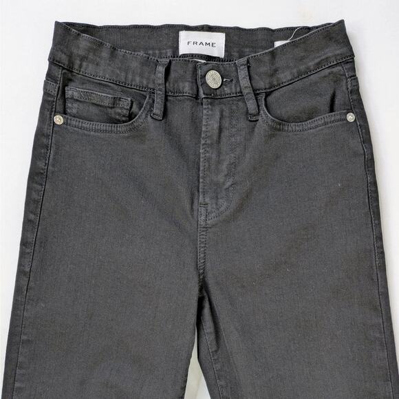 Frame Le High Straight 26 Black Raw Hem Quiet Luxury Minimalist Denim - Picture 3 of 10